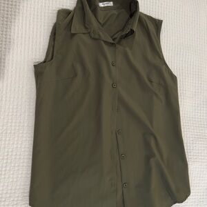 Olive Green Sleeveless Button-Down Shirt